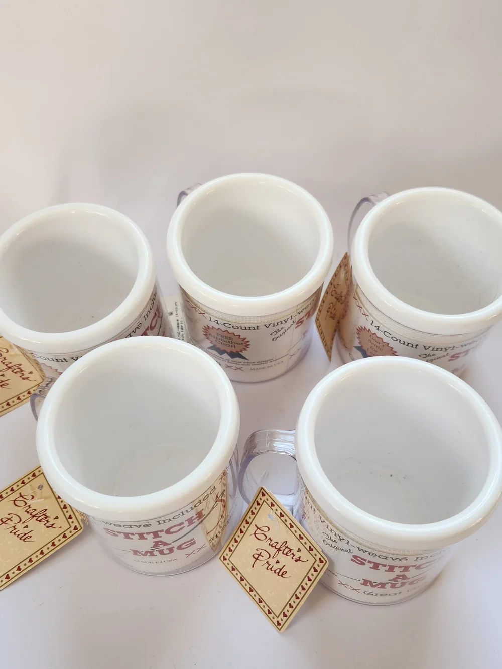Cross Stitch A Mug Set Lot Of 5 Crafter’s Pride Plastic Vintage New
